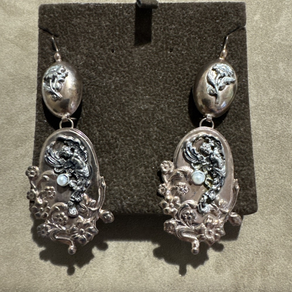 Marcello Fontana 925 Italy Sterling Gold Plated Victorian Revival Earrings Cheri